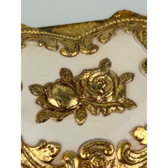 Gold & White Heart Metal Trinket Box Hinged Made in Japan Rose Floral VTG READ - Picture 5 of 16